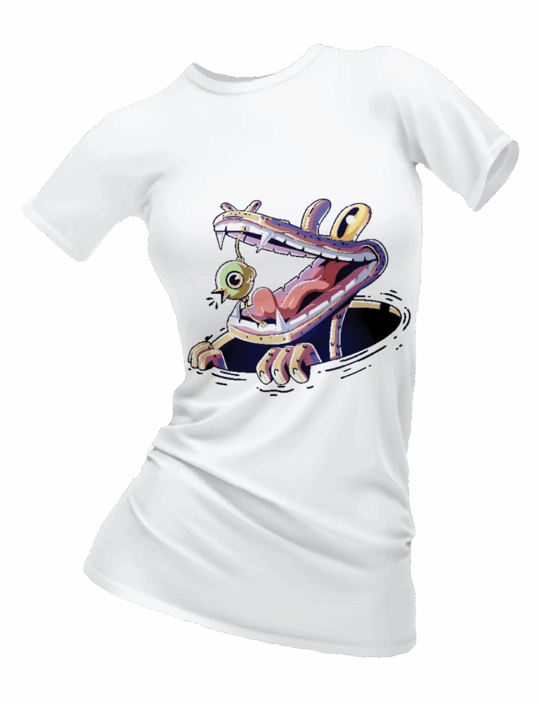 A custom cartoon alligator design on a t-shirt