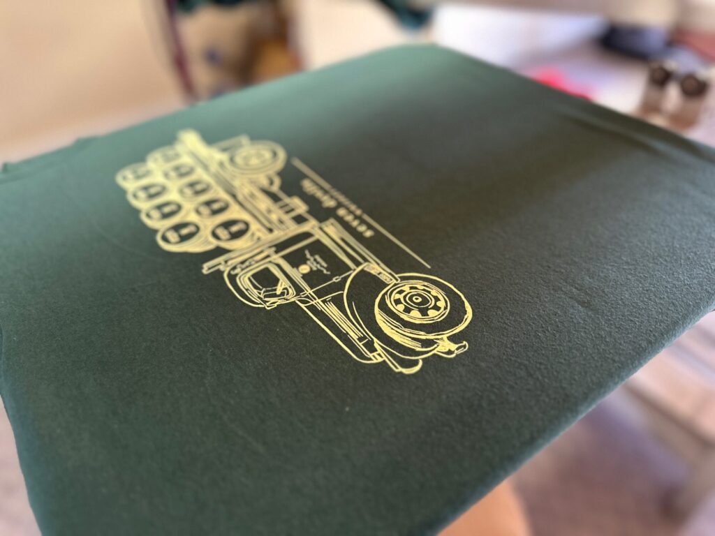 Custom screen printed design with fine detail on a t-shirt