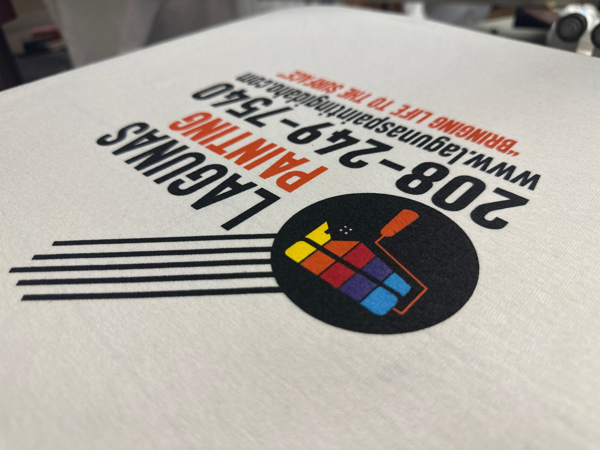 Multi-color screen print t-shirt design for local painting company