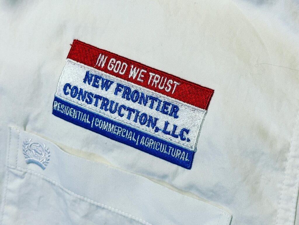 Over-the-pocket embroidery, digitized in-house