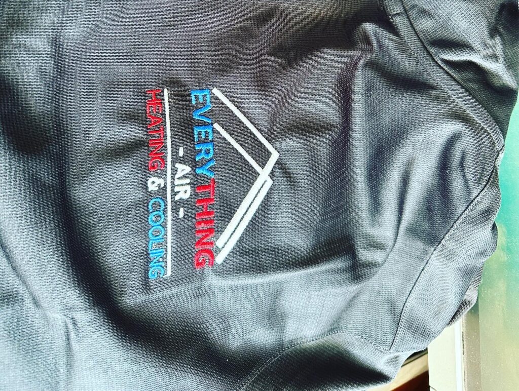 Custom left chest embroidery on a polo shirt for local company in Idaho