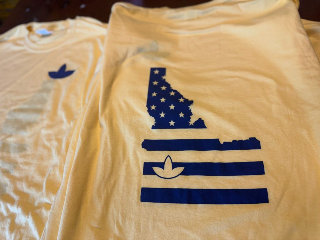 Screen printed custom work shirts for a large company called Simplot in Nampa