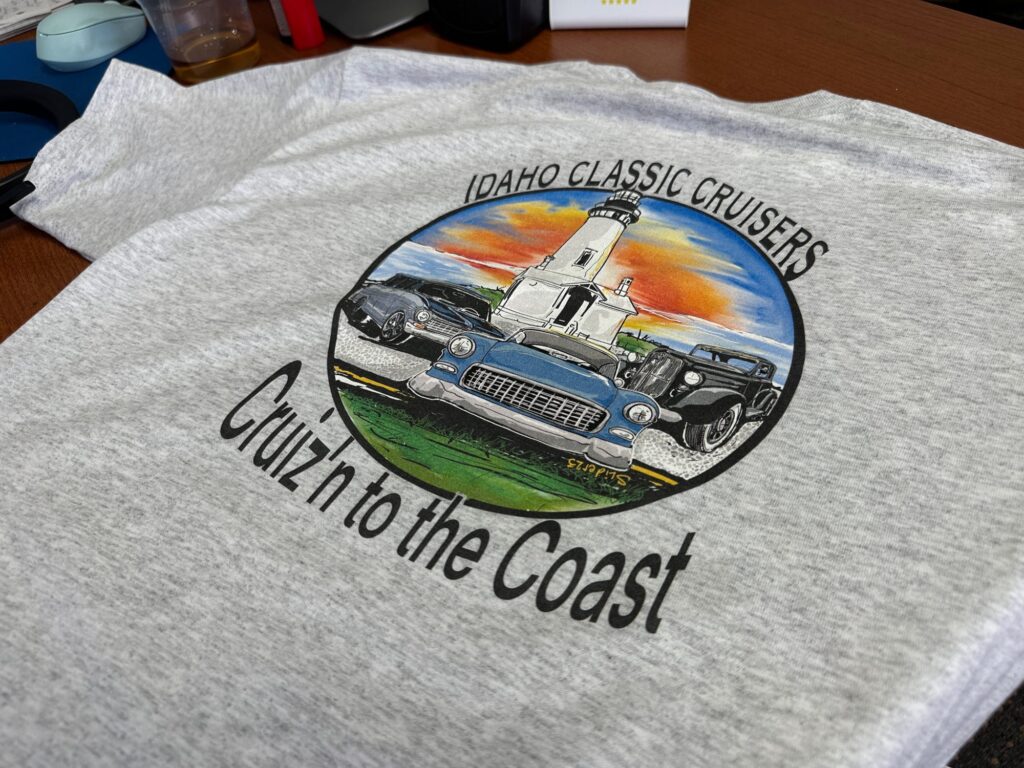 DTG printing of a custom graphic tee for a local brand near Nampa