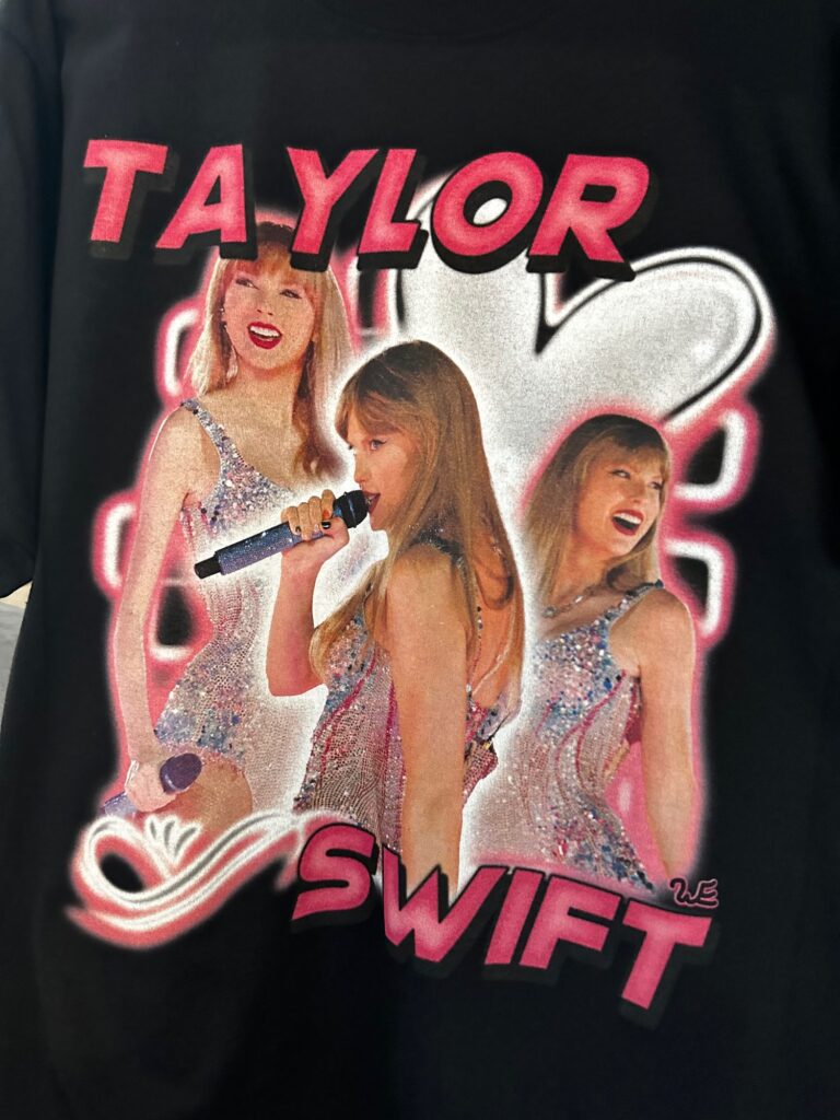 Custom DTG printed graphic tee of Taylor Swift from The Print Plug in Nampa
