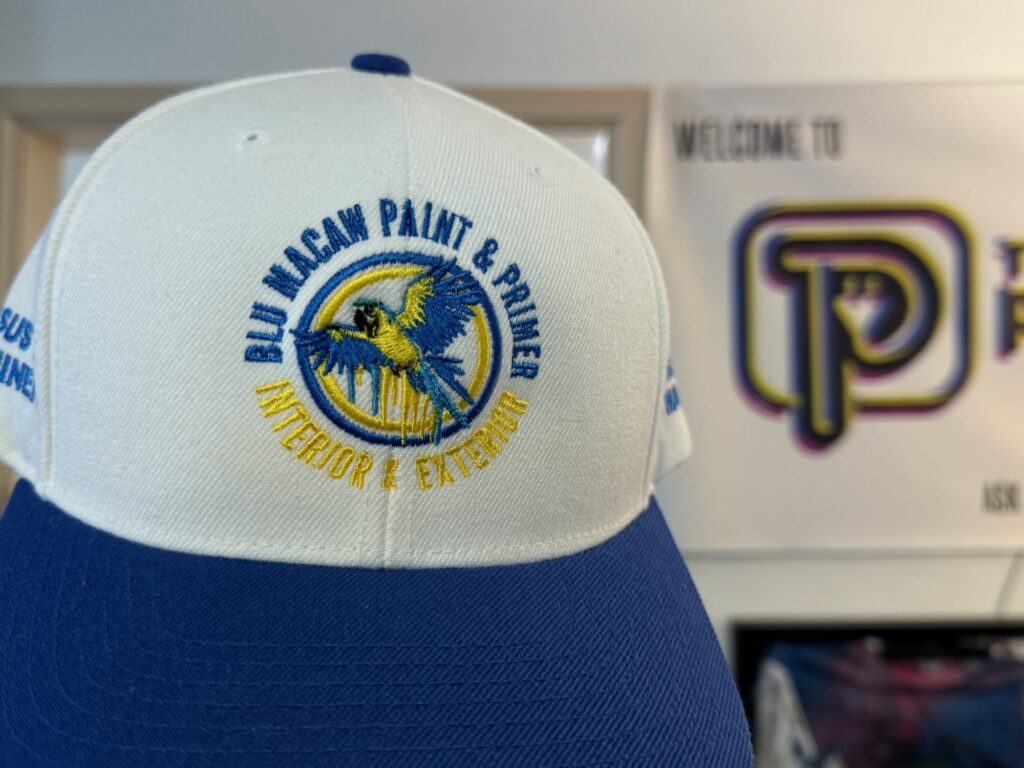 Custom embroidered hat with fine detail for a local painting company near Nampa