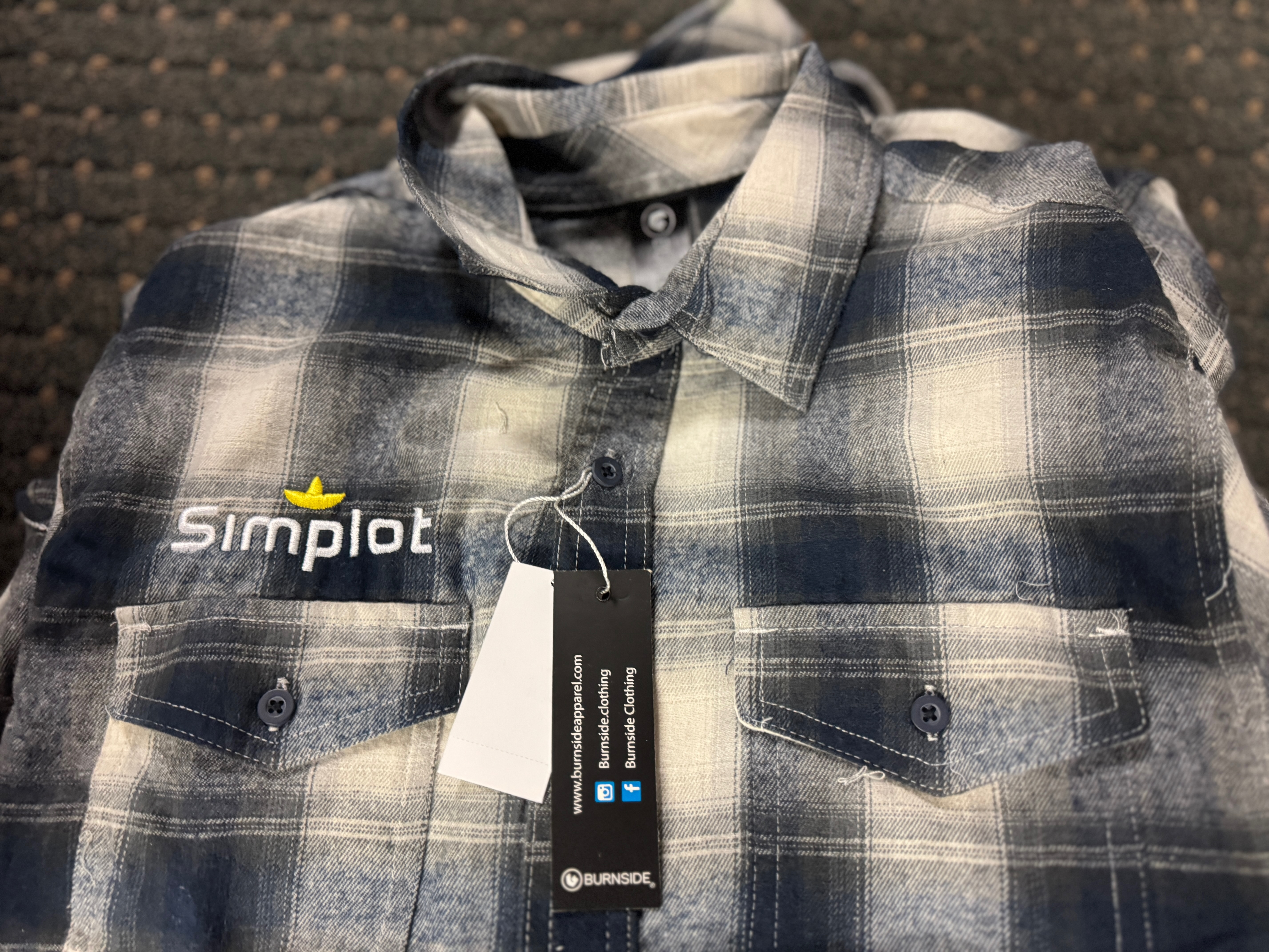 Custom flannel with embroidery Boise company Simplot had created at The Print Plug