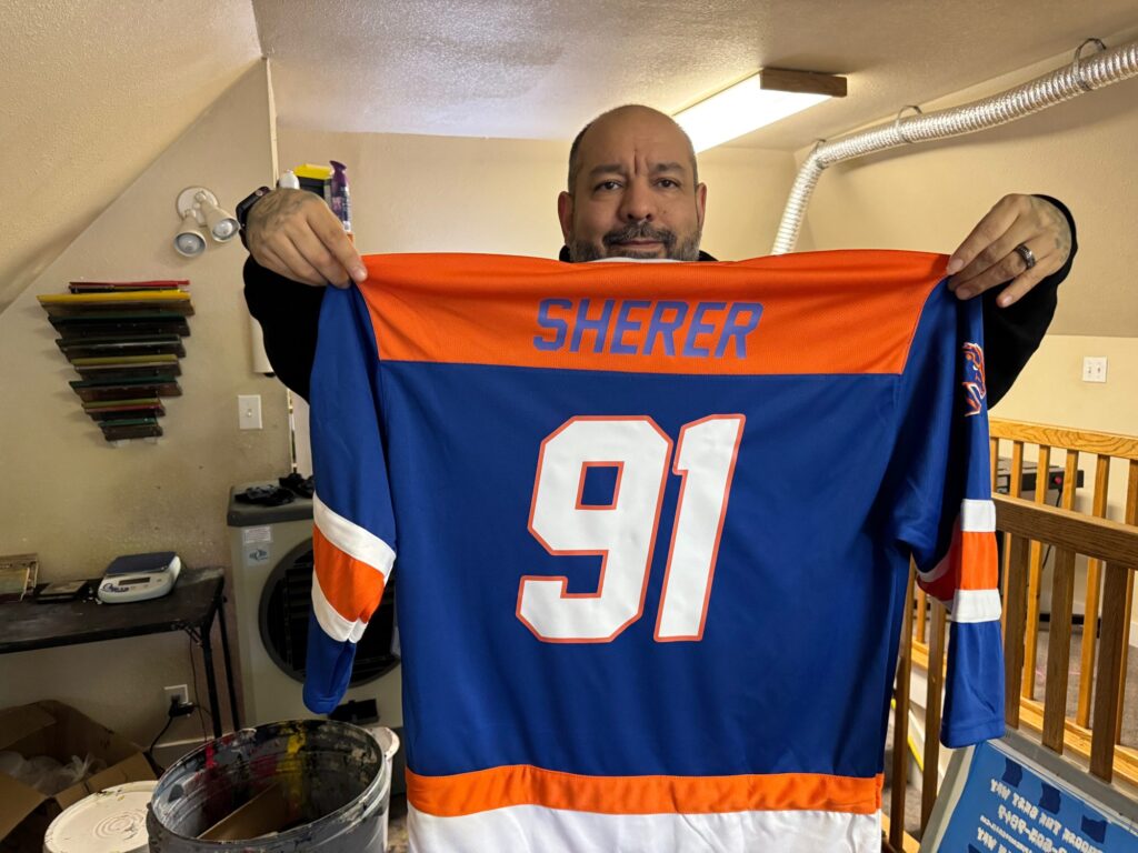 HTV print on a custom vinyl jersey made by The Print Plug in Nampa