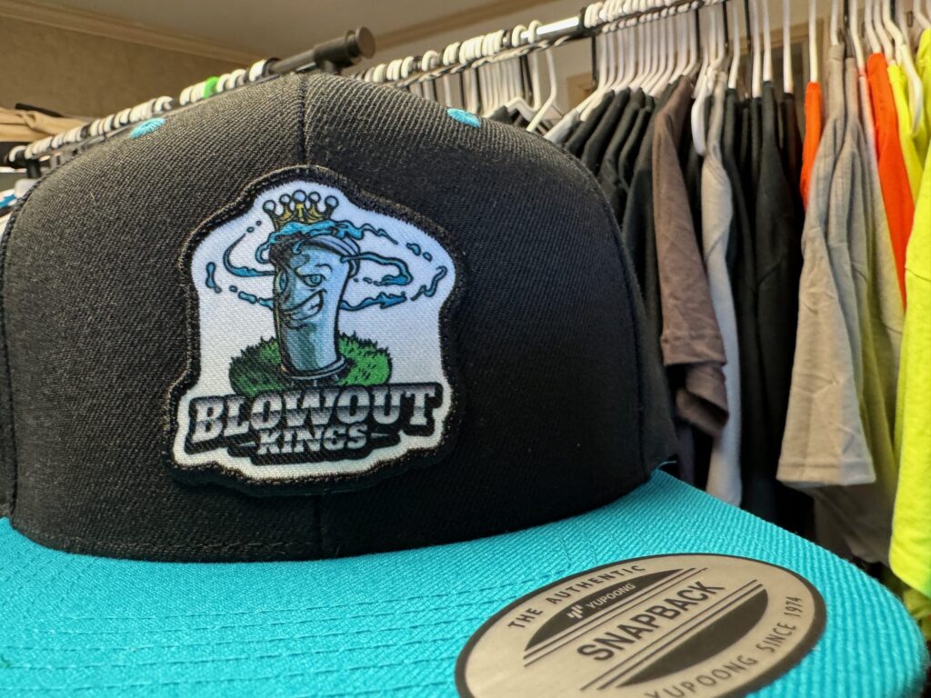 Close up of a custom patch on a baseball hat at The Print Plug