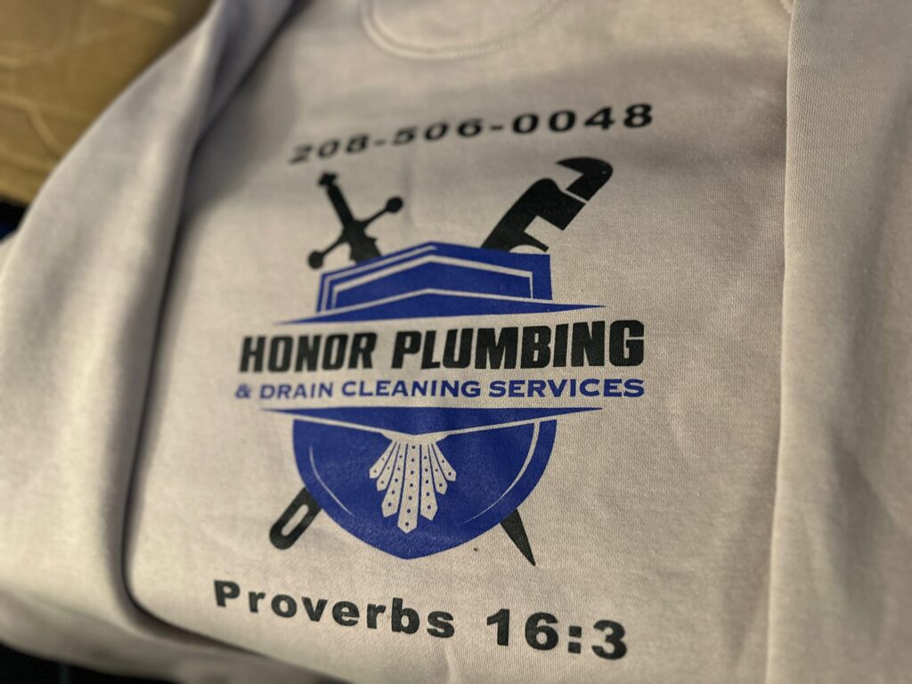 Custom screen printed t-shirts for local plumbing company in Boise, Idaho