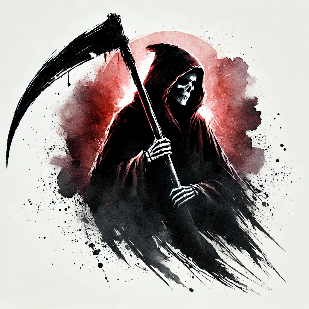Graphic design drawing of a Grim Reaper