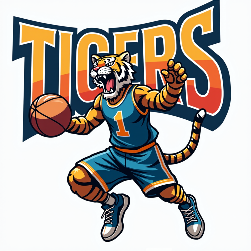 Graphic design of a school icon tiger for a basketball team