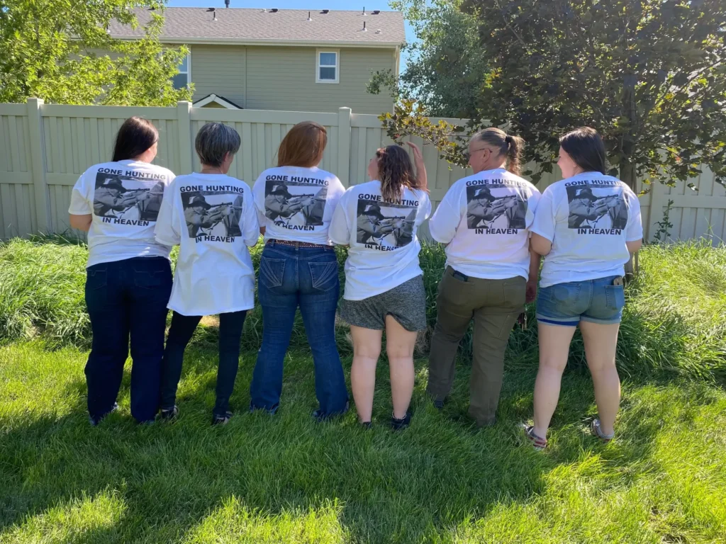 Showing custom made shirts at a memorial