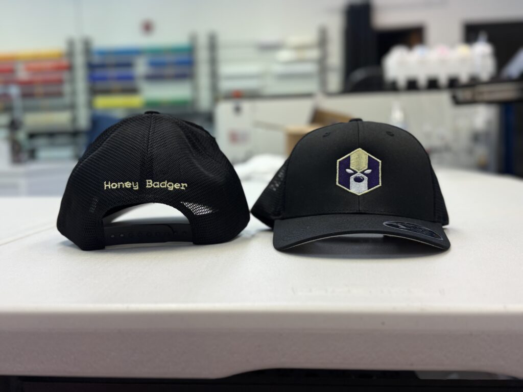 Digitized and embroidered baseball caps in Nampa