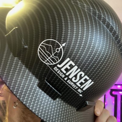 Custom decal applied onto a hard hat for a client in Nampa