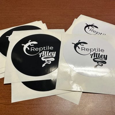 Round cut custom stickers for local reptile shop in Nampa