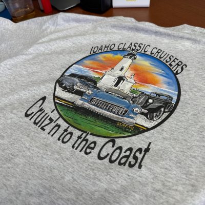 DTG printing of a custom graphic tee for a local brand near Nampa