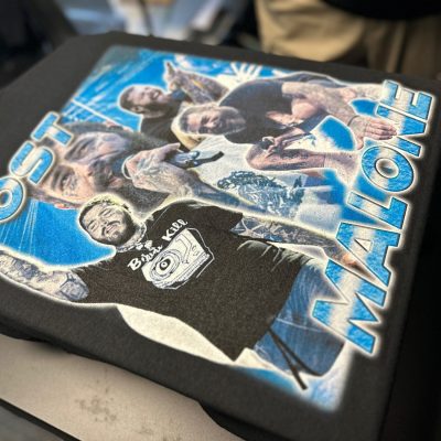 Custom graphic tee with DTG printing of music icon by The Print Plug in Nampa