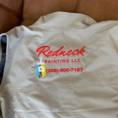 Large back of a custom embroidered vest for a painting company in Nampa, Idaho
