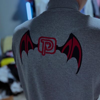 Large embroidery design on a custom t-shirt at The Print Plug in Nampa