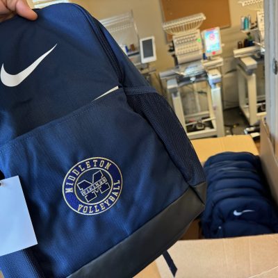 Custom backpack with embroidered logo for a local company near Nampa