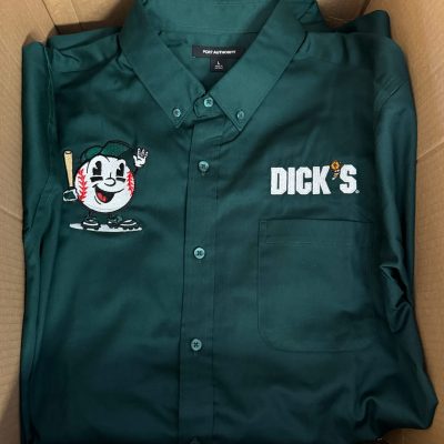 Custom embroidered polo shirts for a large sporting good and apparel company in Nampa