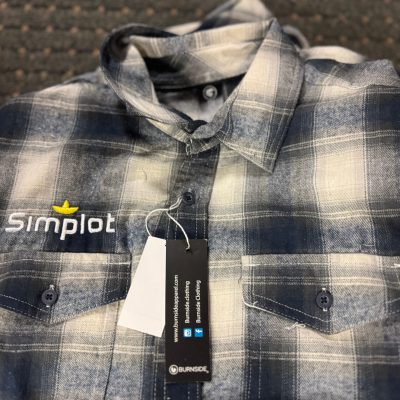 Custom flannel with embroidery Boise company Simplot had created at The Print Plug