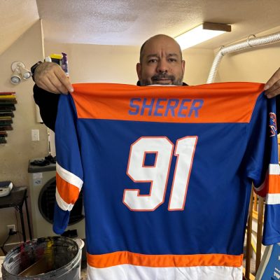 HTV print on a custom vinyl jersey made by The Print Plug in Nampa