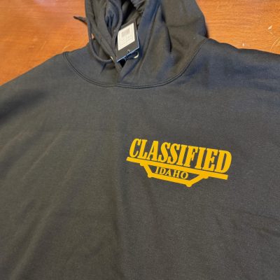 Custom HTV print on a hoodie for a local brand in Nampa, Idaho