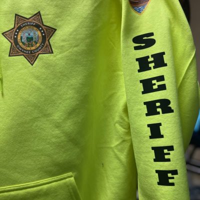 Custom HTV print on a long sleeve shirt for local law enforcement near Nampa