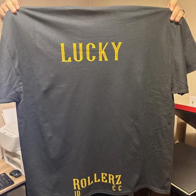 Custom HTV print on the back of a custom t-shirt in Nampa