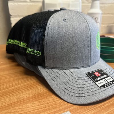Custom embroidered hats with logo on front and side panel