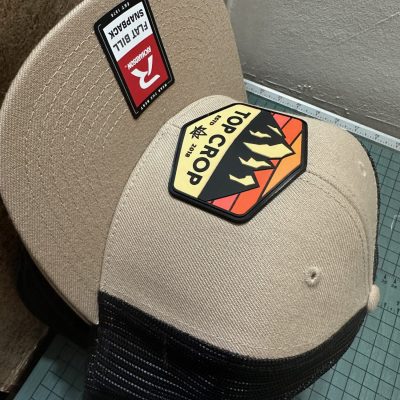 Custom hats with PVC rubber patch applied