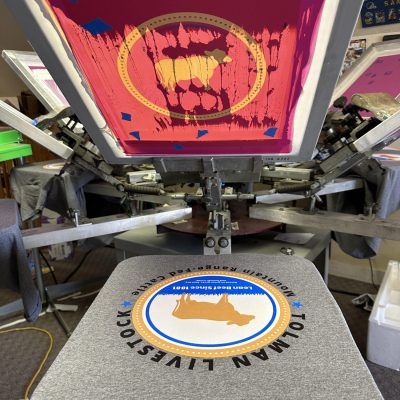 Multi color screen printed logo on a t-shirt