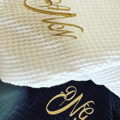 Monogram embroidered onto robes