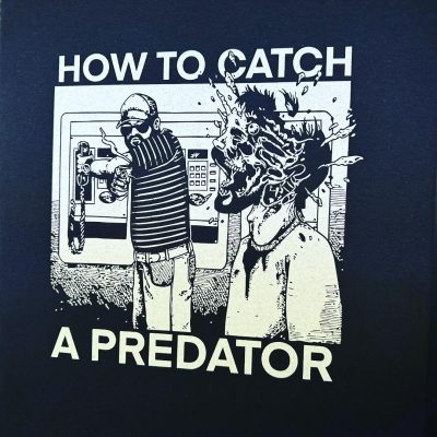 Large white direct-to-garment print on a shirt